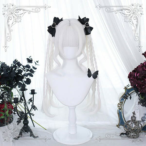 フルウィッグ かつら ふんわり前髪 ぱっつん前髪 ロリータ lolita 白髪 ロング丈 ロングウィッグ ロングヘア 前髪あり 自然 可愛い キュート 原宿風 ウイッグ wig コスプレ 耐熱ウィッグ コスチューム 文化祭 学園祭 イベント 韓国風 変装 女装 ホワイト dp068g5g5g5