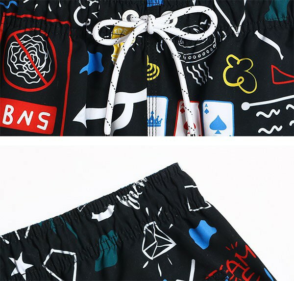 水着 メンズ サーフパンツ 速乾 ショートパンツ 短パン 水陸両用 ビーチパンツ 大きいサイズ 海パン 総柄 スイムパンツ リゾート 海 プール 行楽 レジャー 旅行 サーフィン ブラック S/M/L/LL/3L/4L eh120jcjcg5