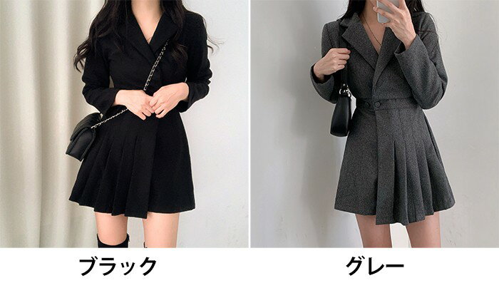 レディース 長袖 きれいめ 秋冬 ワンピース 2カラー 可愛い 秋 秋服 秋物 冬 冬服 冬物 おしゃれ ブラック 黒 グレー