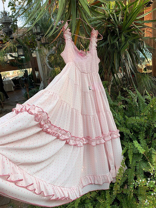 リゾートワンピース 大人可愛い かわいい 夏 ロングワンピース リゾートワンピ キャミソール マキシワンピース ハワイ ハワイアン 沖縄 体型カバー 結婚式 Aライン 春夏おうち マキシ丈 おしゃれ 韓国 ピンク S M L dd029l9l9c6