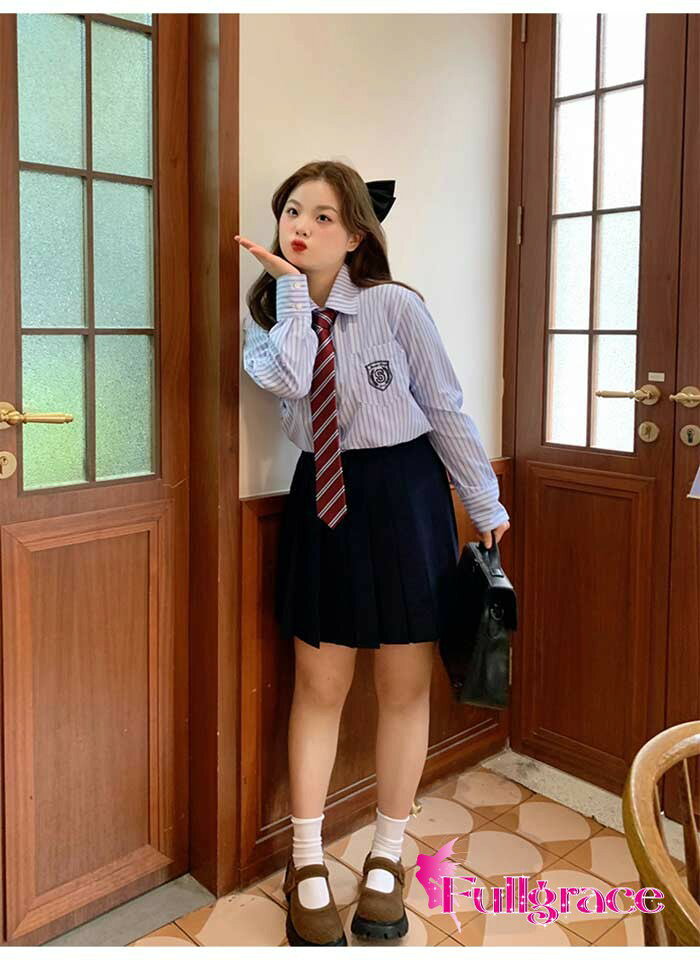 フルグレースの制服 シャツセット スカート 大きいサイズ 上下セット スクールスカート プリーツスカート ミニ丈 42cm 48cm 大きいサイズ 卒業式 入学式 ぽっちゃり 学生制服 レディース 春 高校生 学生服 通学 女の子 女子高校 JK制服 jk 可愛い ブルー ma002m3m3n1｜アングル3