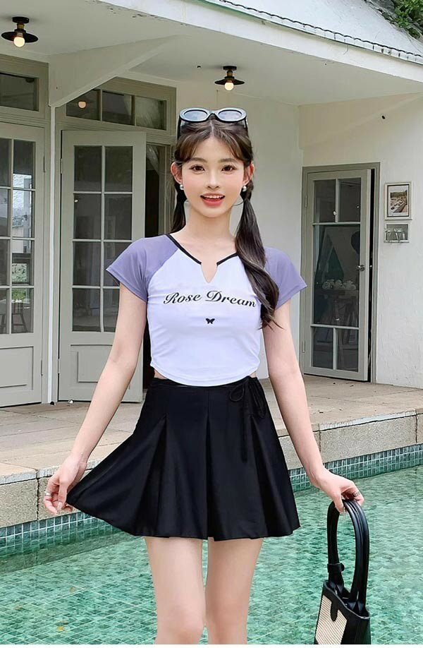 タンキニ水着 服みたいな レディース 3点セット 無地 半袖 ワイヤーなし パッド付 ラウンドネック 着?せ シンプル セクシー 写真映え 撮影用 海 夏 サマー プール リゾート 可愛い かわいい 旅行 温泉 大人 女性用 ジュニア 学生 女の子 ママ水着 ホワイト ブラック