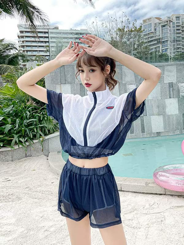 タンキニ水着 レディース 4点セット フリル セット水着 スポーツ風 半袖 ワイヤーなし パッド付 カジュアル 着瘦せ シンプル セクシー 写真映え 撮影用 海 夏 サマー プール リゾート かわいい 旅行 温泉 大人 女性用 ジュニア 学生 女の子 ママ水着