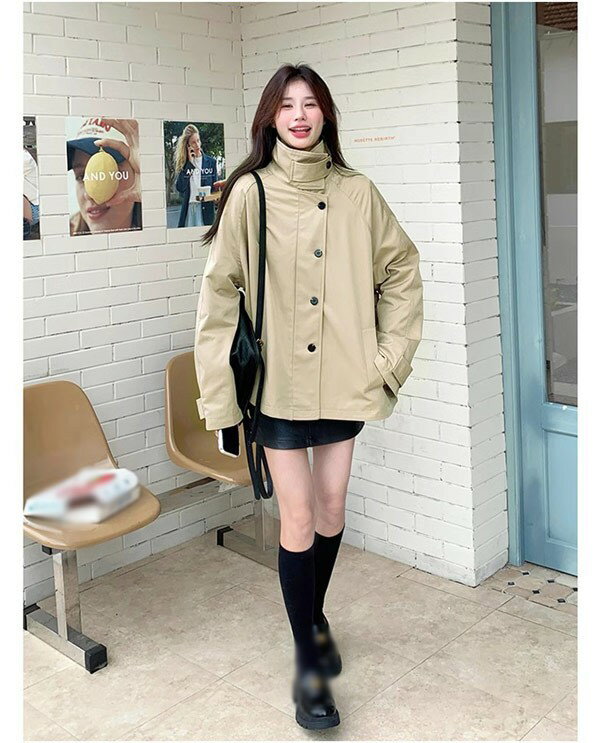 トレンチコート レディース 秋コート ショート丈コート スプリングコート 春コート アウター イギリス風 ハイネック オシャレ 上品 ゆったり 無地 通勤 着痩せ カジュアル 韓国風 ベージュ コーヒー色 M L XL 2XL 3XL 4XL