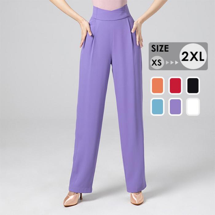 全6色 ダンスパンツ レディース パンツ ラテンダンスパンツ モダン 社交ダンス 練習着 薄手 ゆったり 長ズボン ボトムス 演出服 着痩せ 大きいサイズ ブラック オレンジ レッド パープル ブルー ホワイト d1003m5m5c6