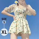 ワンピース水着 レディース 学生 女の子 パフスリーブ袖 胸パット付き パンツ付き 着?せ 写真映え 撮影用 海 夏 シンプル セクシー 可愛い かわいい 体型カバー 温泉 韓国風 df009m5m5c6