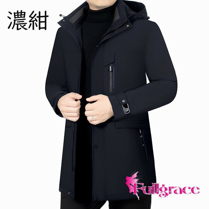 ダウンコート メンズ ダウンジャケット フード ハーフコート ビジネスコート 高品質 ダウン フェザー 濃紺 ブランク dn003m6m6n1