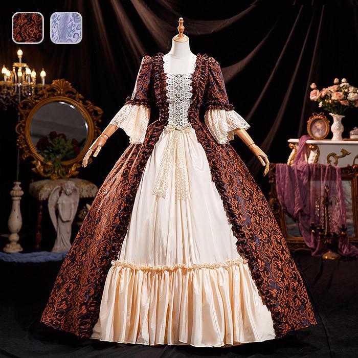 貴族 ドレス 油絵風 お姫様 衣装 カラードレス ロング 宮廷 王族服 お嬢様 舞台衣装 復古 ジュリエット ヨーロッパ ステージ衣装 オペ..