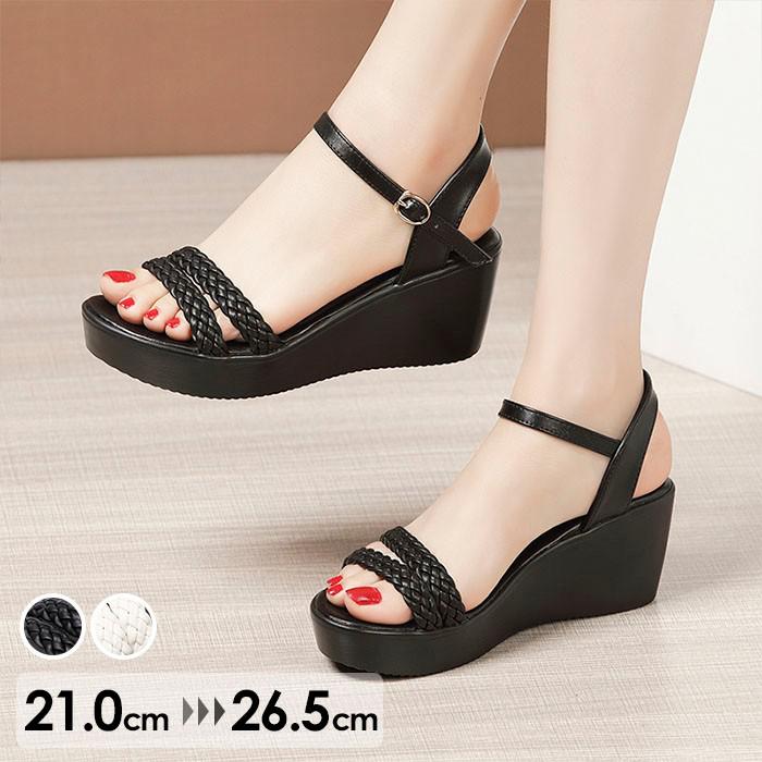 ウェッジソール サンダル 編み上げ 厚底 ウエッジソール 厚底サンダル レディース かかとあり ヒールサンダル アンクルストラップ ストライプサンダル 大きいサイズ 小さいサイズ 着心地よい おしゃれ 美脚 大人 可愛い 靴 女性 さんだる ブラック 黒 白 ba162n1n1c6
