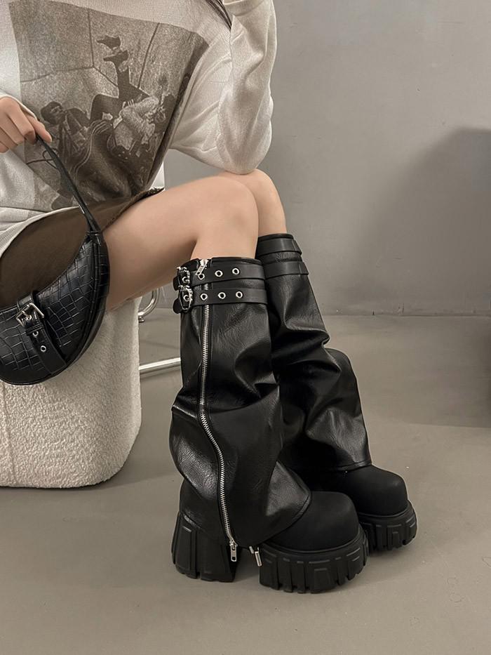 ブーツ 取り外し可能 カバー付き レディース ロングブーツ 厚底 ルーズブーツ サイドジップ 美脚 おしゃれ くしゅくしゅ 春 秋 冬 黒 美脚 シューズ 靴 ブラック おしゃれ セクシー 可愛い 韓国 ゆったり 厚底ブーツ 大きいサイズ bc014n1