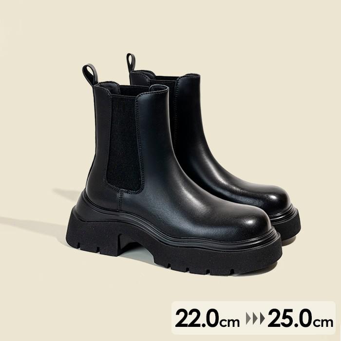 サイドゴアブーツ レディース ブーツ チェルシーブーツ 厚底 ショートブーツ 黒 サイドゴア スムース スクエアトゥ マニッシュ 靴 秋冬 おしゃれ 歩きやすい...