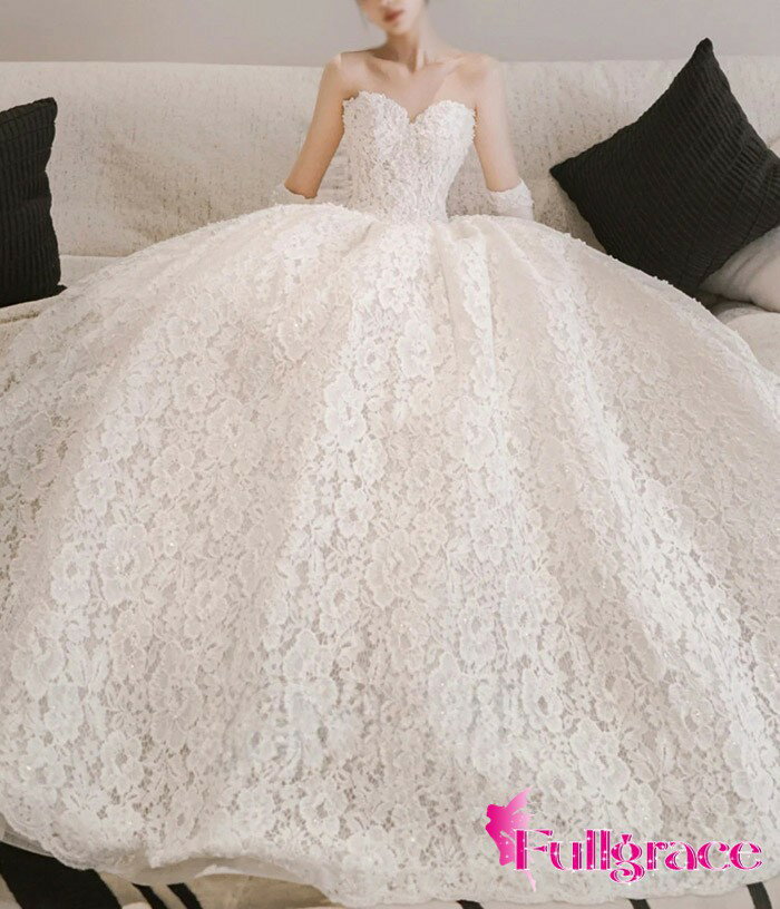 ウェディングドレス ビスチェ プリンセスライン 総レース ビーズ刺繍 背中ファスナー 結婚式 披露宴 二次会 花嫁ドレス 前撮り ロングトレーン ボリューム Aライン ホワイト 大きいサイズ bc037n1n1n1