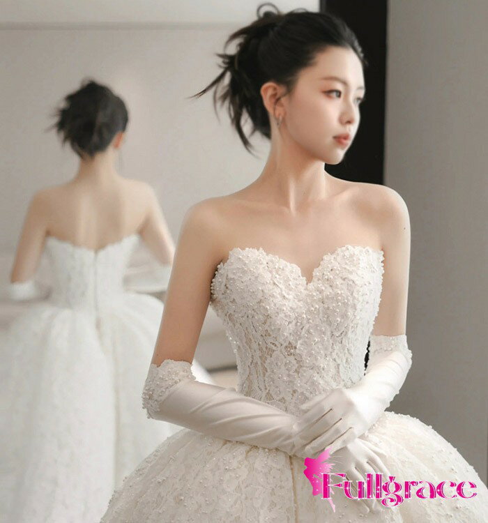 ウェディングドレス ビスチェ プリンセスライン 総レース ビーズ刺繍 背中ファスナー 結婚式 披露宴 二次会 花嫁ドレス 前撮り ロングトレーン ボリューム Aライン ホワイト 大きいサイズ bc037n1n1n1