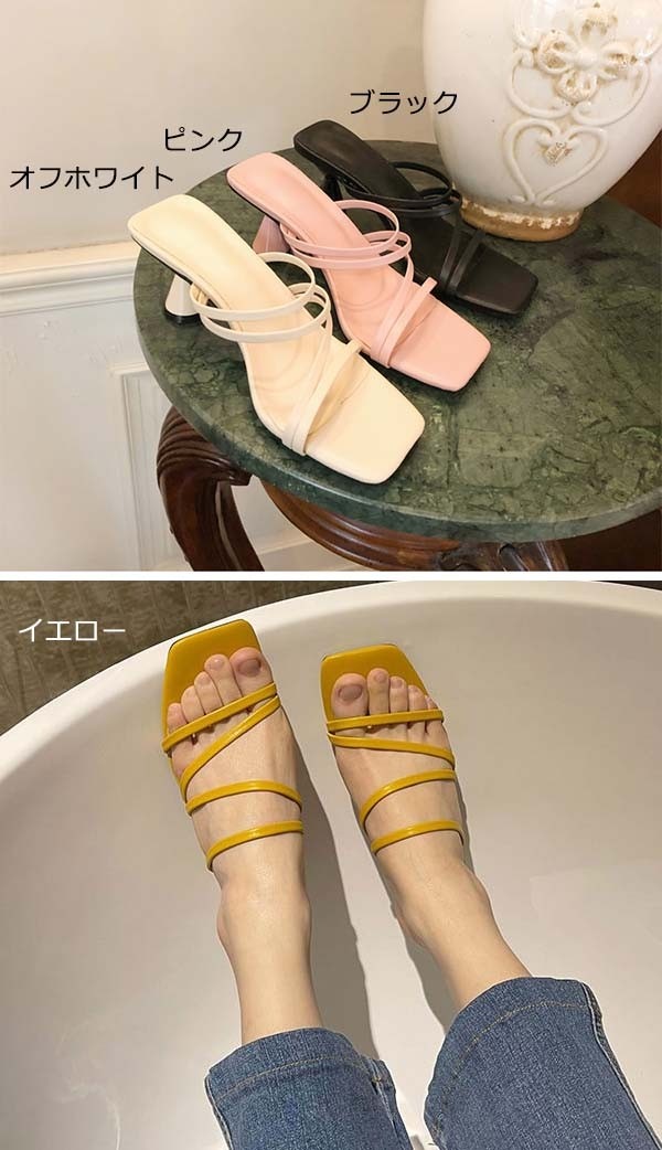 華奢ストラップサンダル 2WAYS ミュール ローヒール サンダル レディース かかとあ...