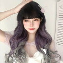 ウィッグ レディース グラデーション メッシュ ロング パープル グレー 前髪あり 原宿風 ぱっつん前髪 コスプレ 可愛い かわいい コスチューム 仮装 超自然...