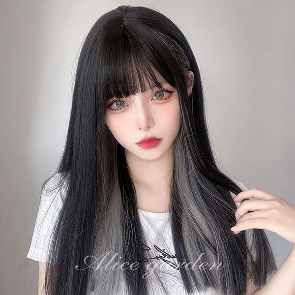 楽天フルグレースフルウィッグ かつら インナーカラー グレー 女性 長髪 ストレート 普段使い ロング丈 ロングウィッグ ロングヘア 前髪あり 自然 可愛い キュート ウイッグ wig コスプレ 耐熱ウィッグ 黒髪 小顔効果抜群 コスチューム 文化祭 学園祭 イベント 韓国風 変装 女装 dp204n1n1g5
