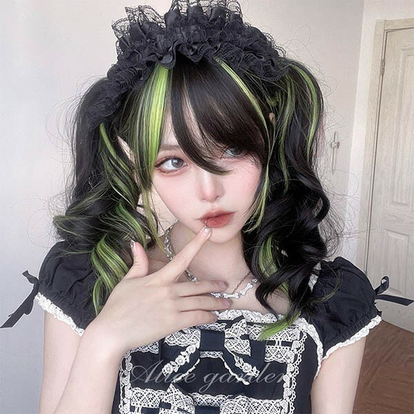 フルウィッグ メッシュ lolita 長髪 ロリータ風 原宿風 日常もOK かつら 巻き毛 ゆめかわいい ゆめかわ ウィッグ 前髪あり 黒髪 ブラック グリーン レディース コスプレ 可愛い ロング 耐熱ウィッグ コスチューム 小顔効果抜群 文化祭 学園祭 イベント 変装 女装 dp252n1n1g5