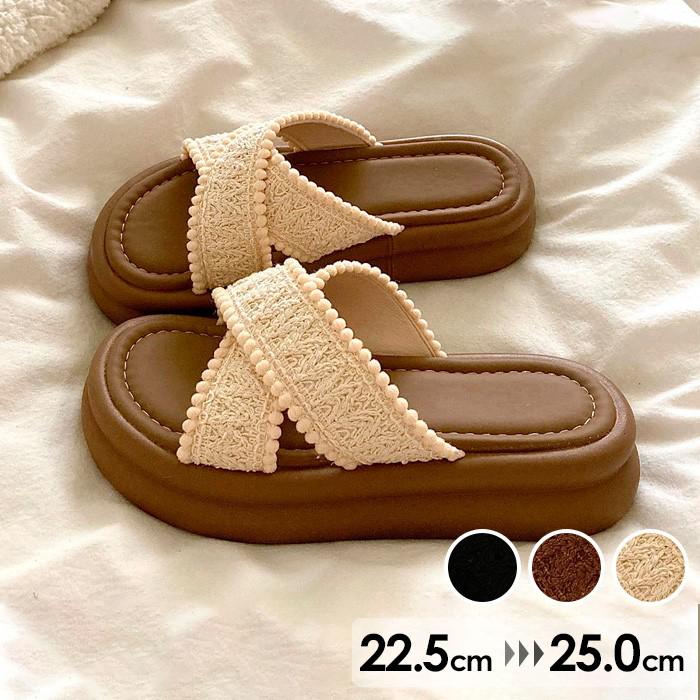 厚底サンダル ミュール クロススト�