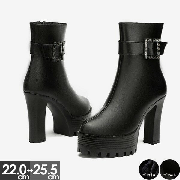 ショートブーツレディース チャンキーヒール 美脚 ショート ブーツ 10センチ 太ヒール 秋冬 疲れにくい..