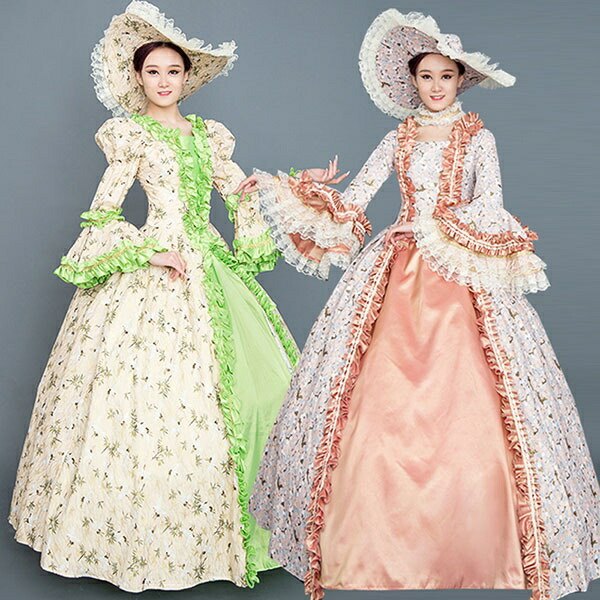 貴族 ドレス ステージ衣装 舞台 公爵夫人 貴婦人 レディース 中世貴族風 中世ヨーロッパ お姫様 お嬢様 宮廷 オペラ声楽 パーティー cosplay 演奏会 撮影 ワンピース プリンセスライン 社交ダンス ハロウィン 袖あり パフスリーブ 長袖 レース 豪華 緑 オレンジ da898s1s1g5