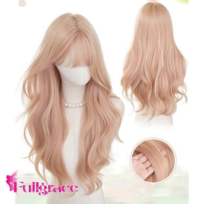 ウィッグ ロング 前髪ぱっつん ゴールド 前髪あり フルウィッグ ロングウィッグ 可愛い コスレ ロリー..