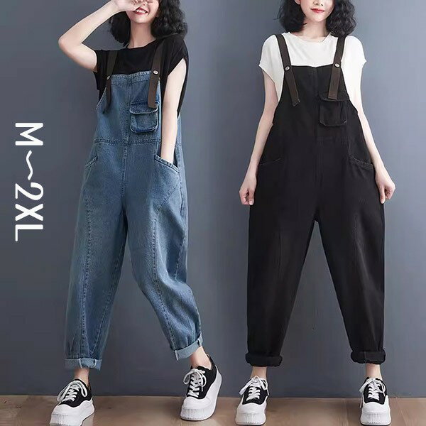 サロペット オールインワン レディース 春 夏 ゆったり 可愛い かわいい カジュアル ブルー M L XL 2XL cm104t2t2c6