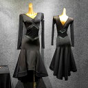 社交ダンスドレス 長袖 Vネック ブラック パンツ無し パッド無し 社交ダンス 社交ダンス衣装 ダンス衣装 演技服 ワンピース 練習着 モダンダンス ワルツ タンゴ ステージ衣装 演出着 演出用 S/M/L/2L da194t2t2g5