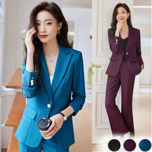 スーツ レディース 大きいサイズ 通勤 事務服 就活 就職活動 面接 仕事着 フォーマル 上下セット 長袖 オフィス ビジネス 事務服 制服 おしゃれ 無地 黒 紫色 青 大きいサイズ S M L 2L 3L 4L dp126t2t2g5