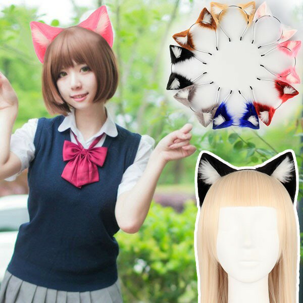コスプレ道具 手作り 耳 カチューシャ もこもこ ふわふわ 可愛い かわいい ネコ コスプレ cosplay 可愛..