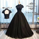 カラードレス お色直し ブラック 黒 結婚式 ロングドレス 演奏会 袖あり 半袖付き ハイネック パーティードレス フォト婚 ピアノ発表会 イブニングドレス バックレスドレス 編み上げ プリンセスライン 透け感 イベント 演出 舞台 ステージ 衣装 S M L XL 2XL dc015x1x1x0