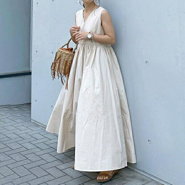 超ロングワンピース ノースリーブ ワンピース 大人可愛い かわいい 夏ワンピース ...