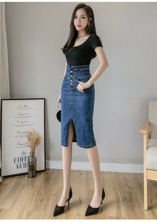 デニム スカート レディース 大人 タイトスカート 前スリット ハイウエスト 大きいサイズ カジュアル 大人可愛い かわいい フェミニン 細見え S M L XL 2XL dd184x1x1c6