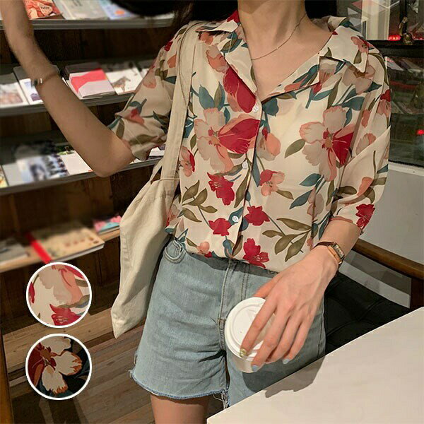 アロハシャツ レディース 開襟シャツ 半袖 アロハ ハワイ ハワイアン ALOHA Hawaiian ヴィンテージ風 オープンカラー クールビズ 夏物 ボタニカル柄 リゾート ストリート レトロ ベージュ 黒 dk024x1x1g5のサムネイル