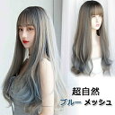 ウィッグ ロング レディース グレー ブルー メッシュ フルウィッグ 仮装 超自然 エクステ かつら wig ロリータ Lolita コスプレ ハロウィン レイヤー 小顔 原宿系 耐熱ウィッグ dp050x1