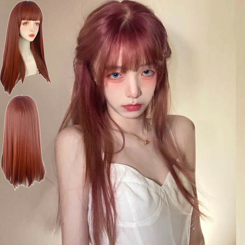 ウィッグ フルウィッグ レッド 赤 ロング ストレート ロングウィッグ ぱっつん前髪 ロリータ 前髪あり グラデーション ハロウィン 原宿風 韓国風 かつら コスプレ 可愛い かわいい コスチューム 仮装 大人用 普段使い 文化祭 イベント 学園祭 演劇 舞台 学芸会 dp084x1x1g5