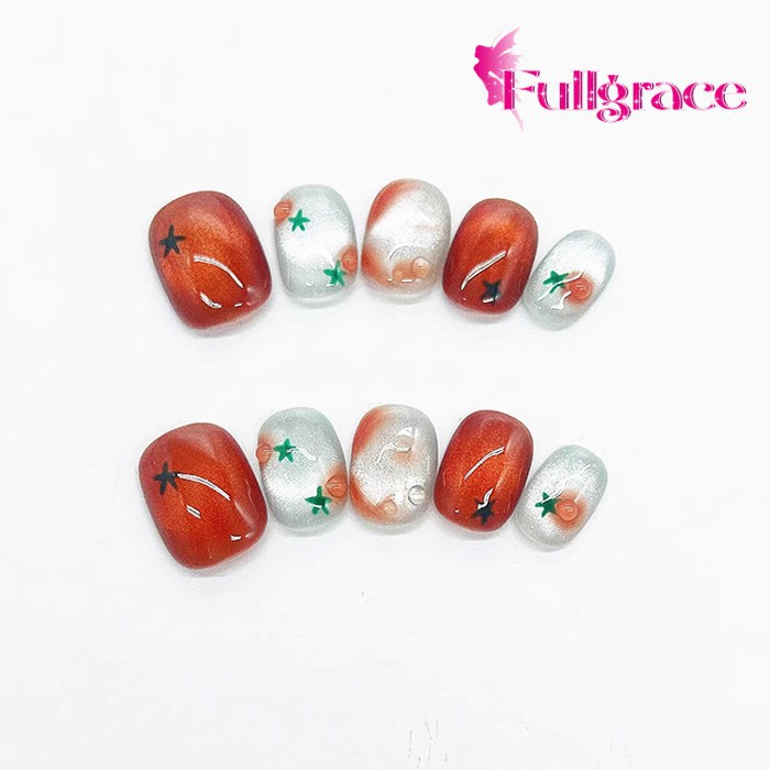 オレンジ ネイルチップ ショート 付け爪 ハンドメイド風 フルカバー ジェル風 みかん デザイン かわいい 大人 可愛い 韓国風 ネイル アート セット 初心者 簡単装着 デート お出かけ 普段使い プレゼント用 付属品付き nc013x1x1c6