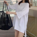 白tシャツ レディース 大きいサイズ サイドスリットTシャツ カットソー ベーシック レディース Tシャツワンピース 大きいサイズ 重ね着 無地 シンプル