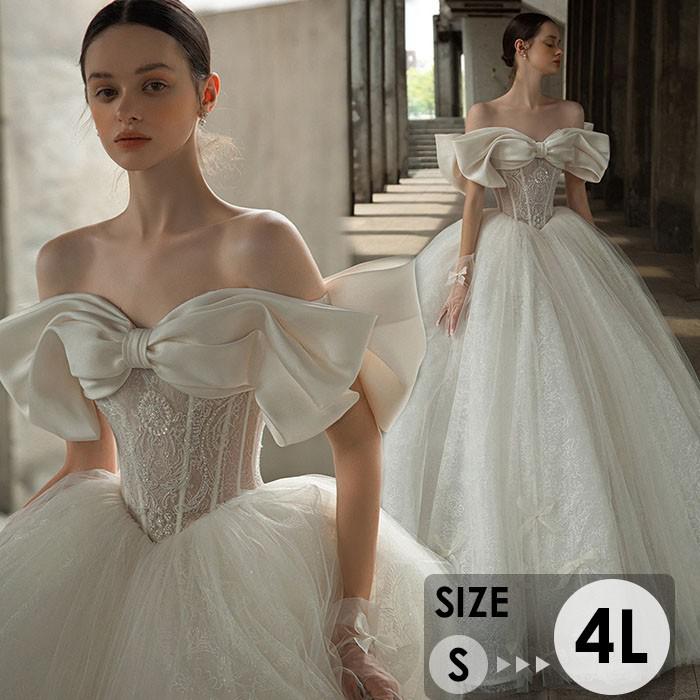 花嫁 ウェディングドレス オフショルダー ハイウエスト 小さいサイズ 大きいサイズ 着痩せ 結婚式 編み上げタイプ ロングドレス 袖あり 袖付き ウエディングドレス ホワイト 挙式 撮影用 da011z7z7n1