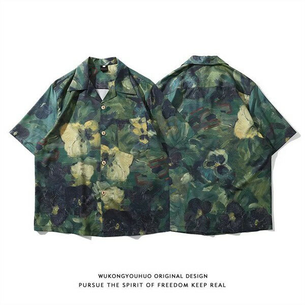 アロハシャツ シャツ レディース メンズ 男女兼用 開襟シャツ 夏物 ハワイアン 5分袖 総柄 可愛い かわいい ゆったり 体型カバー 大きいサイズ ヴィンテー...