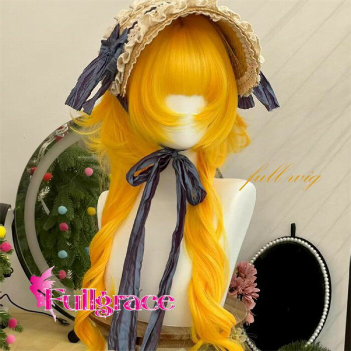 Rakuten - ウィッグ レディース ロング 水母ヘア風 イエロー レイヤーカール フルウィッグ ふんわりカール ロリータ 清楚系 耐熱 原宿系 コスプレ 撮影 イベント 仮装 小顔見せ dp075z7z7n1