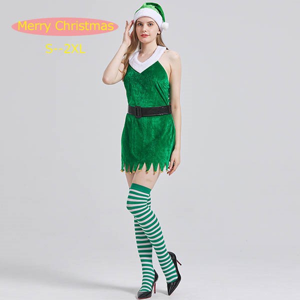 サンタ衣装 女性 Xmas 仮装 新年パーティー クリスマス 仮装 S~2XL レディース サンタクロース衣装 グリーン コスチューム ワンピース