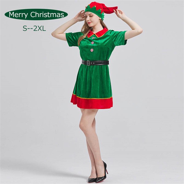 サンタ衣装 女性 2023 Xmas 仮装 新年パーティー クリスマス 仮装 S~2XL レディース サンタクロース衣装 グリーン コスチューム ワンピース
