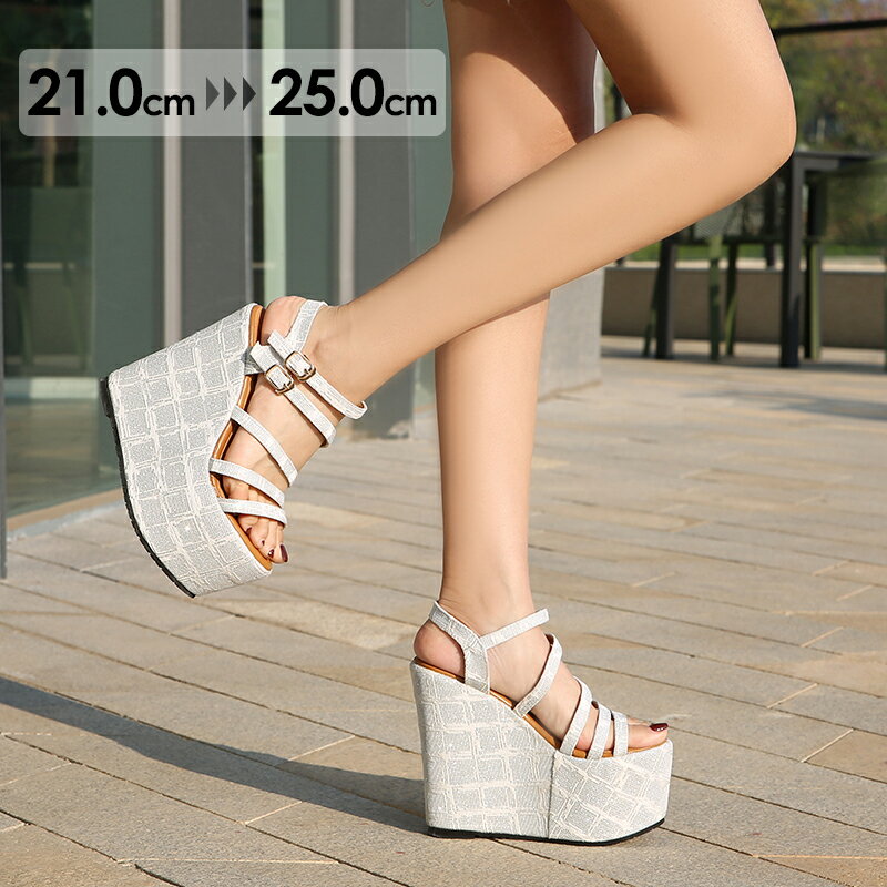 厚底 サンダル ストラップ 厚底サンダル ヒール15cm シルバー ファッション アンクルストラップ ウエッジソール 普段履き サマー カジュアル かわいい 夏 シューズ 21.0-25.0cm ei010z7z7c6