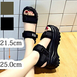 ウェッジソール スポーツサンダル 厚底サンダル レディース 可愛い かわいい オシャレ 脚長 大きいサイズ 小さいサイズ ヒール7cm レジャー用 リゾート タウン用サンダル 美脚 履き心地 カジュアル 靴 大人 軽量 歩きやすい 夏用 かかとあり 黒 カーキ k5121ze