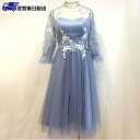 【翌営業日発送】XS ブルー ブライズメイド ドレス ミモレ丈 二次会 結婚式 体型カバー 半袖 フリル 謝恩会 二次会 卒業式 花嫁 ピアノ 発表会 ドレス ...