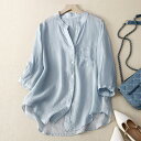 シャツ ブラウス シャツブラウス 七分袖 綿麻 春 夏 トップス tシャツ 無地 レディース カットソー 体型カバー ゆったり カジュアル シンプル おしゃれ 大人 かわいい 春服 夏服 無地 ボタン 大きいサイズ 20代 30代 40代 50代 可愛い 白シャツ(4)