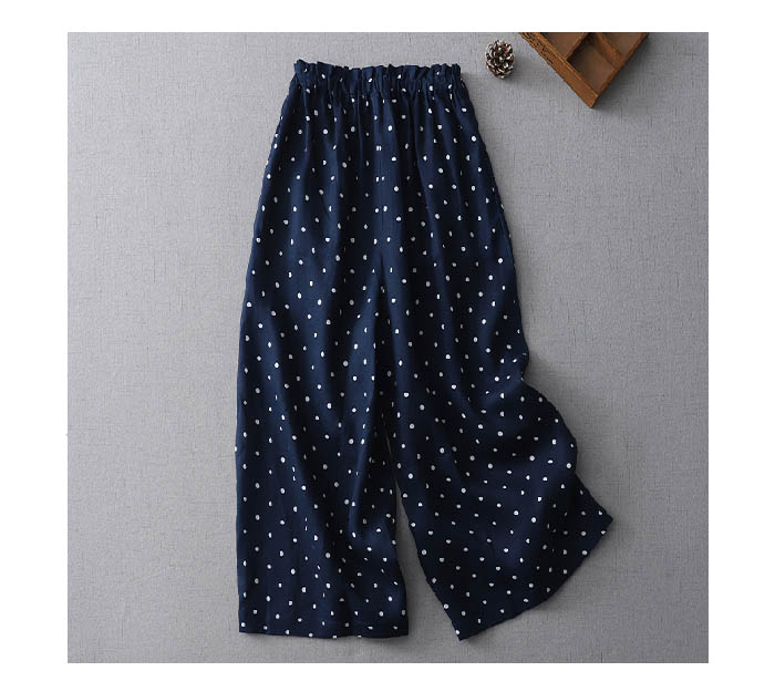 ワイドパンツ レディース ロング丈 ドット柄 ワイドパンツ 春 夏 秋 リネンレイク パンツ ボトムス ハイウエスト 綿麻ライク 体型カバー おしゃれ ゆったり カジュアル ナチュラル 着痩せ ボトムス 春物 春 夏 秋 ゆる 大きいサイズ 美脚 fullmarksscore-10000661 Sissi サンプル画像3