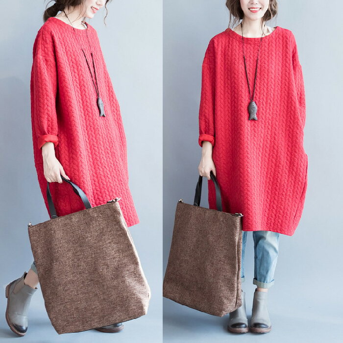 チュニック ワンピース レディース 秋冬 大きいサイズ コクーンワンピース バルーン ゆったり ワンピース ボリューム 厚手 クルーネック ワンピ キレイめ ゆったり 長袖 体型カバー カジュアル 森ガール 着痩せ お洒落 大人可愛い ナチュラル