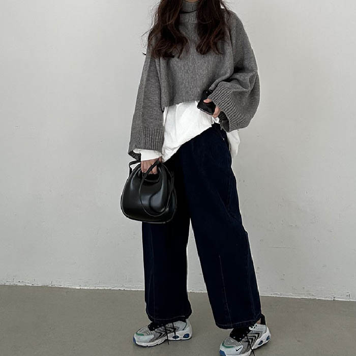 ニット ハイネック レディース 秋 春 重ね着 ニット セーター ショート丈 レイヤード風 ニット セーター 体型カバー 無地 ショート ゆったり ゆる感 トレンド 柔らか カジュアル お洒落 春 秋 通勤 普段着 20代 30代 40代 fullmarksscore-10001887 Sissi サンプル画像3