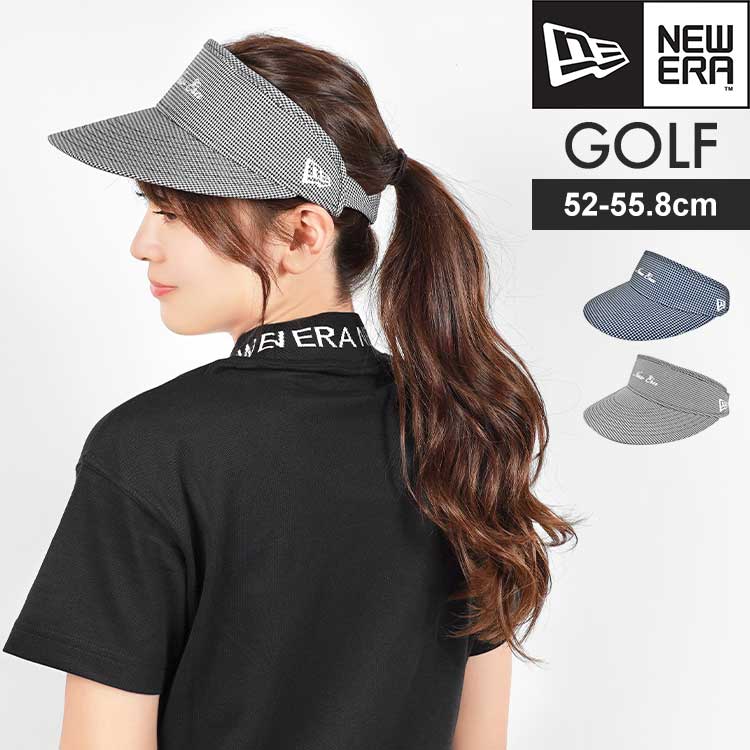 NEWERA GOLF サンバイザー レディース ニューエラ ゴルフ 日除け 紫外線対策 つば広 ブランド 帽子 おしゃれ 千鳥柄 千鳥格子 ブラック ネイビー 黒 紺 自転車 春 夏 サイズ調節可能 通気性 大…